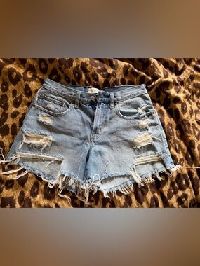 Abercrombie & Fitch Light Blue Distressed Frayed Denim Shorts